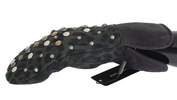 Dolce & Gabbana Elegant Studded Gray Wool Shearling Gloves – Image 2