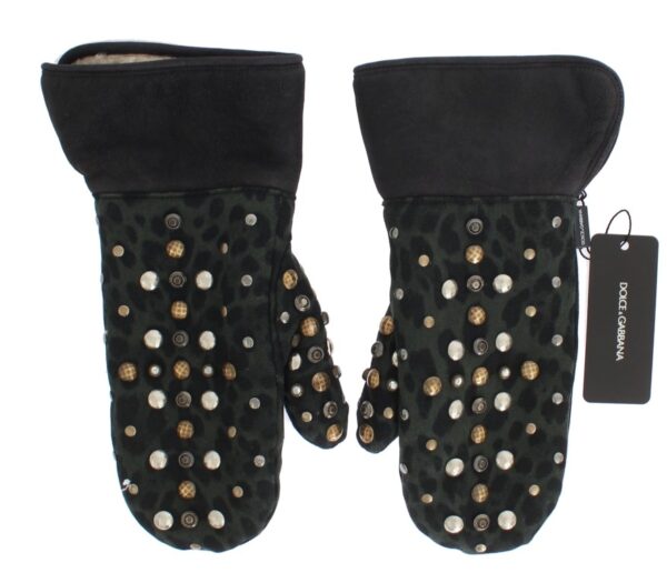 Dolce & Gabbana Elegant Studded Gray Wool Shearling Gloves – Image 7