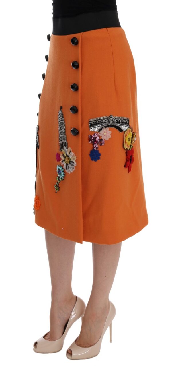 Dolce & Gabbana Embellished Wool Skirt in Vivid Orange – Image 2