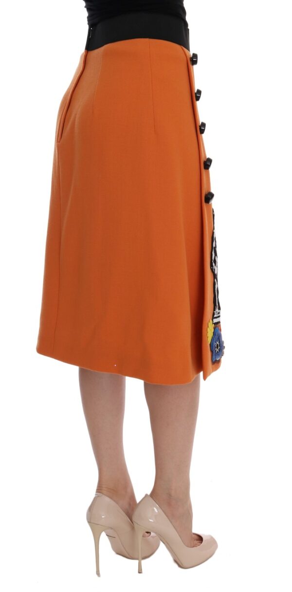 Dolce & Gabbana Embellished Wool Skirt in Vivid Orange – Image 4