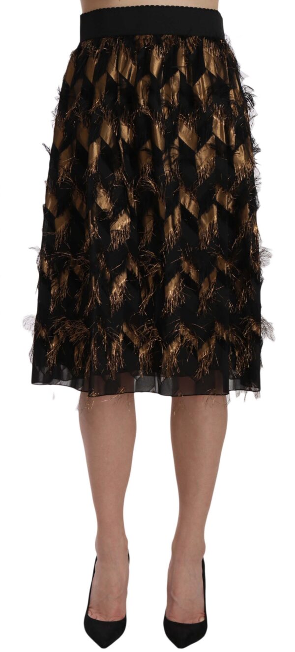 Dolce & Gabbana Elegant Gold Black Silk Blend High Waist Skirt – Image 3