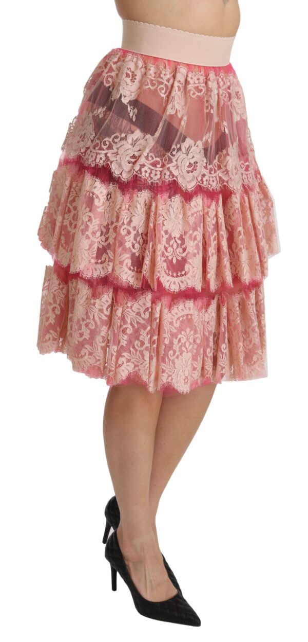 Dolce & Gabbana Elegant Pink Lace High-Waist Skirt – Image 2