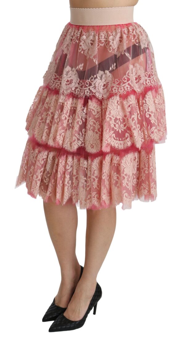 Dolce & Gabbana Elegant Pink Lace High-Waist Skirt – Image 3