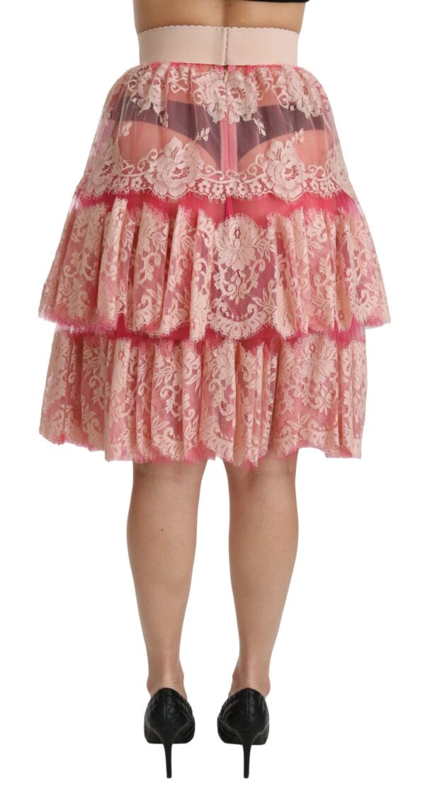 Dolce & Gabbana Elegant Pink Lace High-Waist Skirt – Image 4