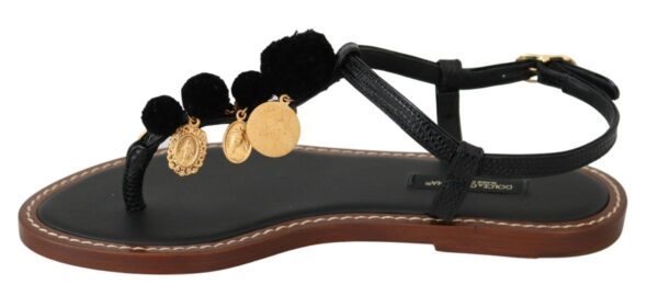 Dolce & Gabbana Pom Pom Flip Flop Ankle Strap Flats – Image 5