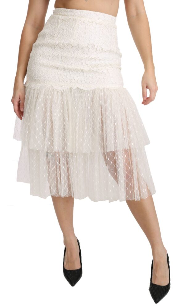 Dolce & Gabbana Elegant White Lace High-Waist Skirt – Image 4