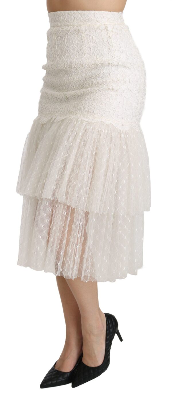 Dolce & Gabbana Elegant White Lace High-Waist Skirt – Image 2