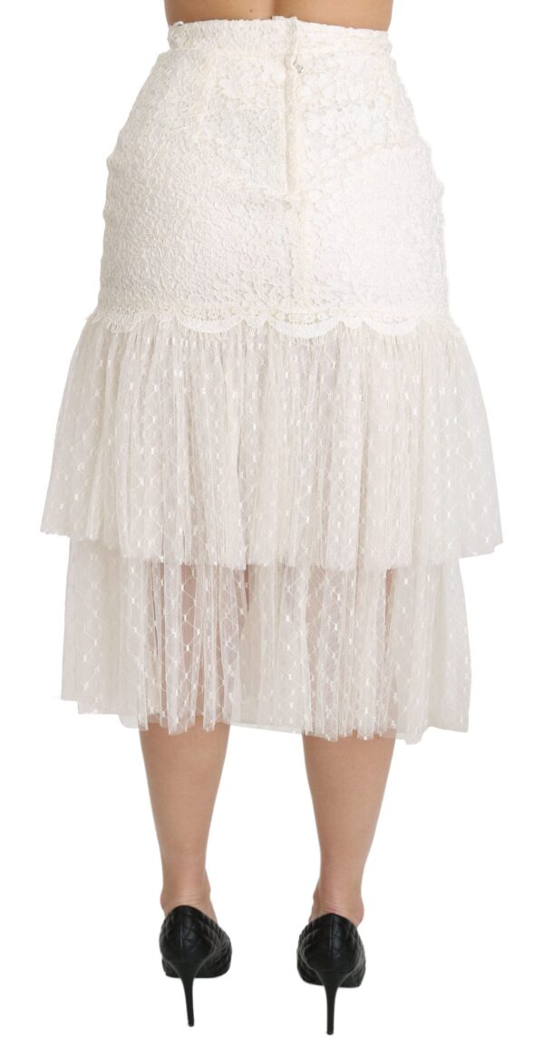 Dolce & Gabbana Elegant White Lace High-Waist Skirt – Image 3