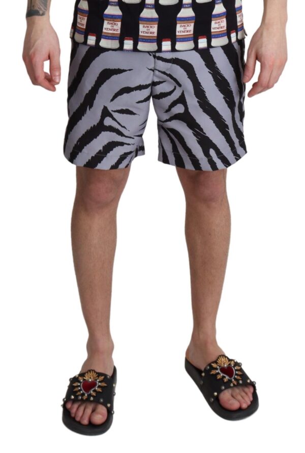 Dolce & Gabbana Elegant Gray Zebra Print Swim Trunks – Image 4