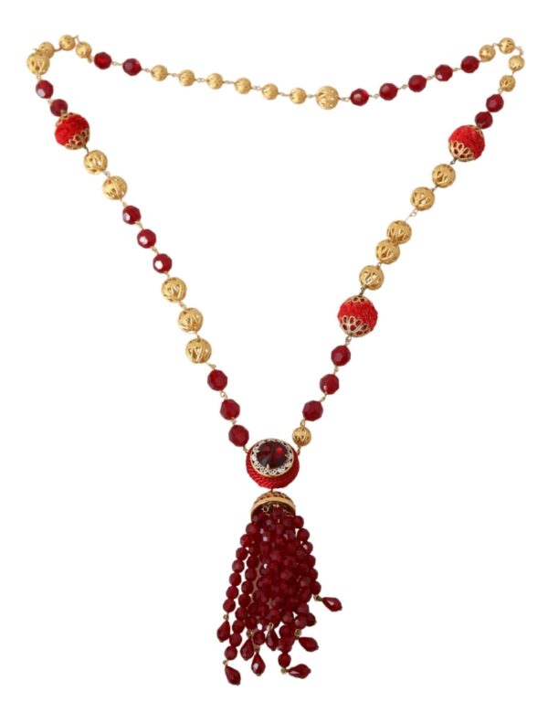 Dolce & Gabbana Elegant Red Crystal Gold-Plated Necklace – Image 3