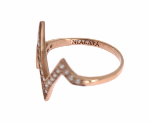 Nialaya Elegant Pink Crystal Encrusted Silver Ring – Image 5