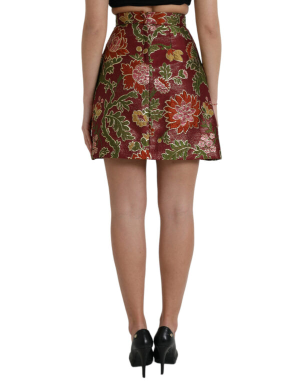 Dolce & Gabbana Maroon Floral Jacquard Mini Skirt – Image 3