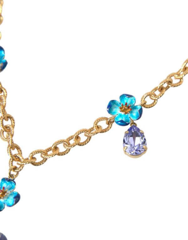 Dolce & Gabbana Gold Brass Chain Crystal Floral Pendant Charm Necklace – Image 3