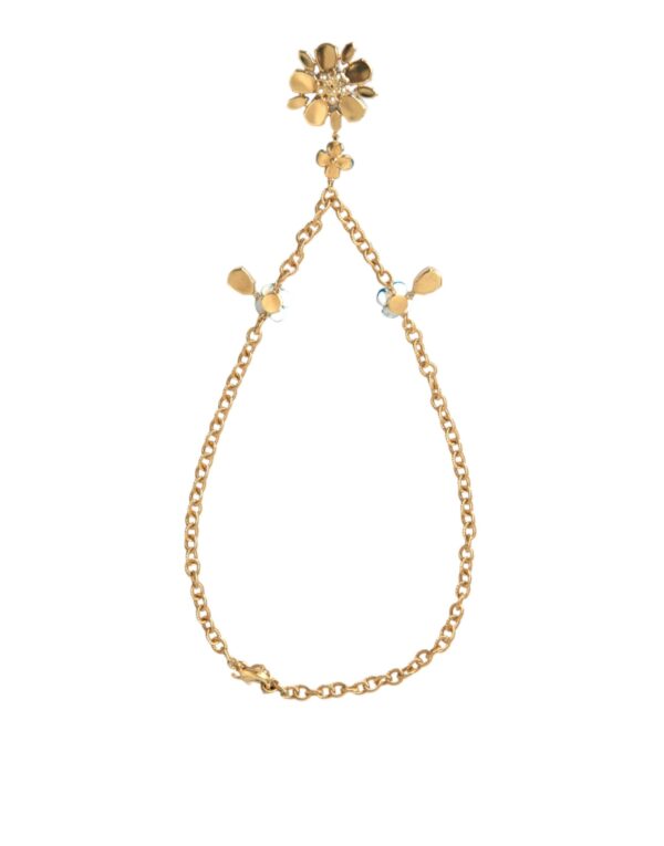 Dolce & Gabbana Gold Brass Chain Crystal Floral Pendant Charm Necklace – Image 4