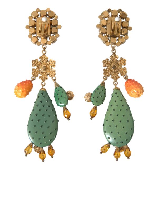 Dolce & Gabbana Green Cactus Crystal Clip On Jewelry Dangling Earrings – Image 4