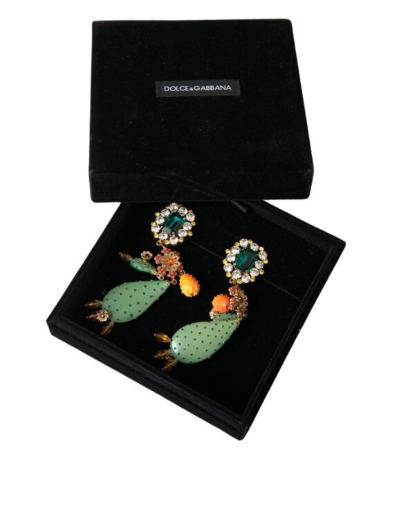 Dolce & Gabbana Green Cactus Crystal Clip On Jewelry Dangling Earrings – Image 6