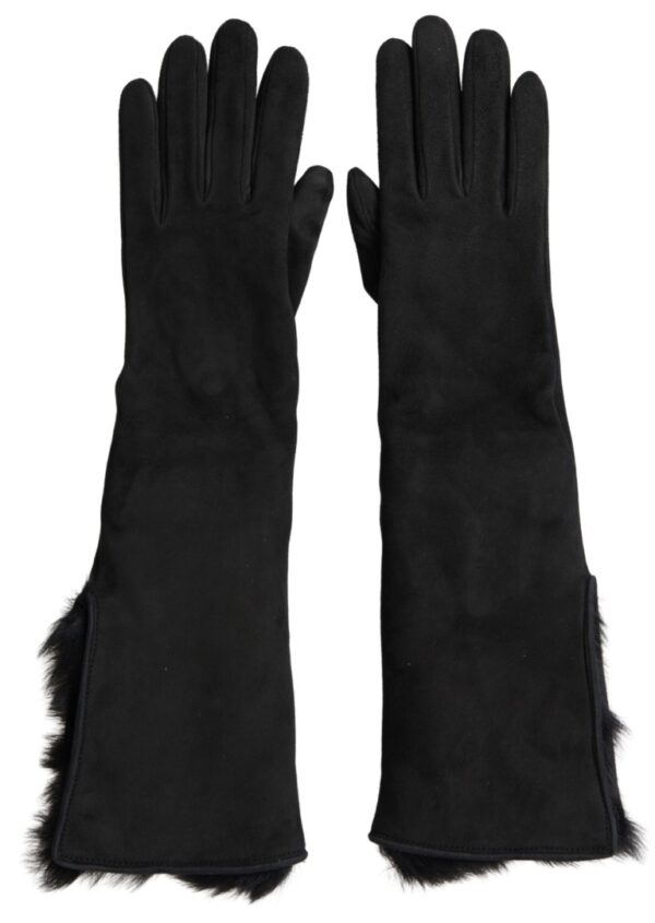 Dolce & Gabbana Elegant Leather Elbow Length Gloves with Fur Trim – Image 2