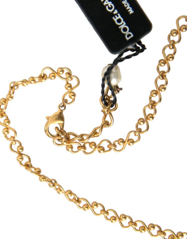 Dolce & Gabbana Gold Brass Chain Pearl Pendant Charm Necklace – Image 3