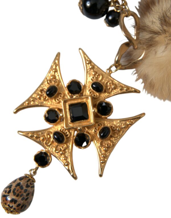 Dolce & Gabbana Gold Black Crystals Lapin Fur Filigree Chocker Necklace – Image 2