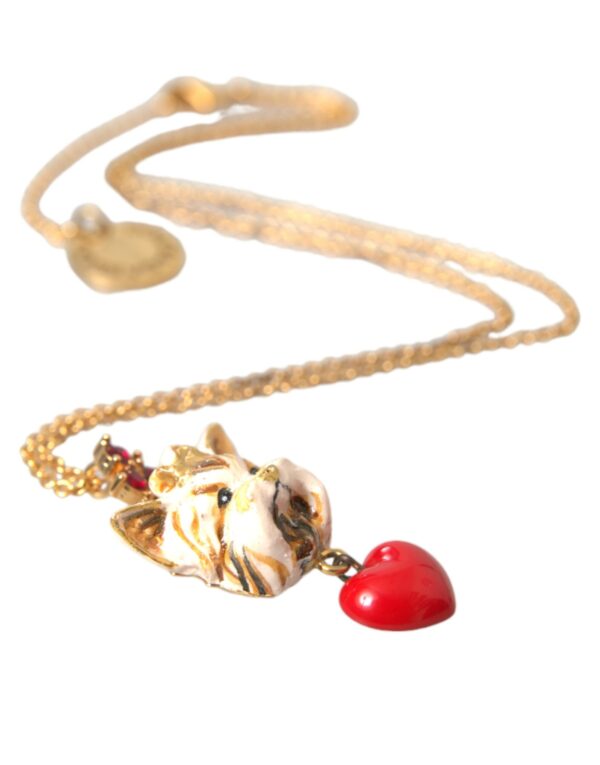 Dolce & Gabbana Gold Brass Chain Dog Heart Pendant Charm Necklace – Image 5