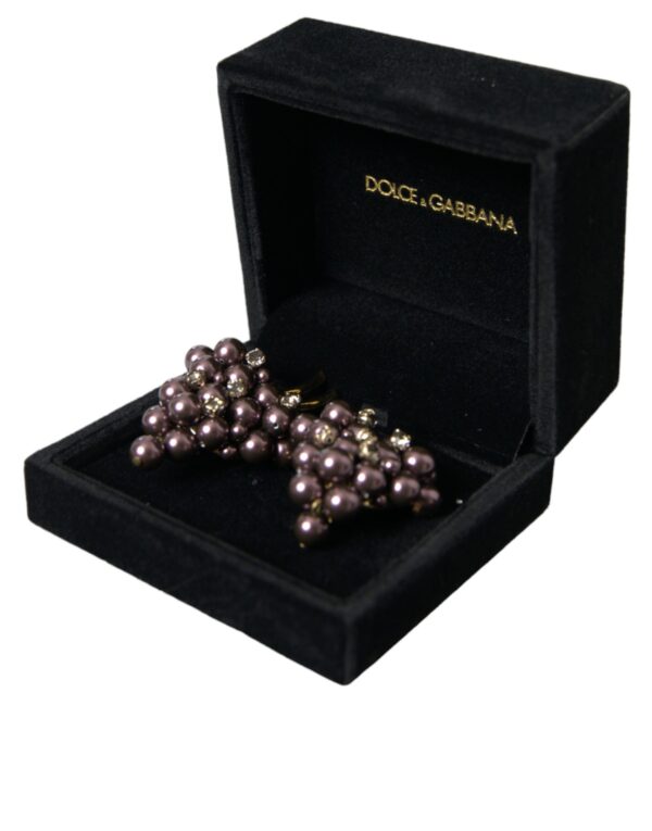 Dolce & Gabbana Purple Grape Pearl Sicily Gold Brass Floral Clip On Earrings – Image 5