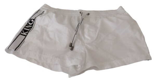 Dolce & Gabbana Elegant White KING Motive Swim Trunks – Image 4