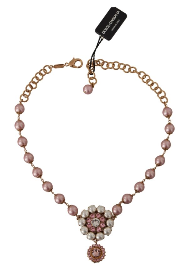 Dolce & Gabbana Elegant Gold Crystal Floral Statement Necklace – Image 4