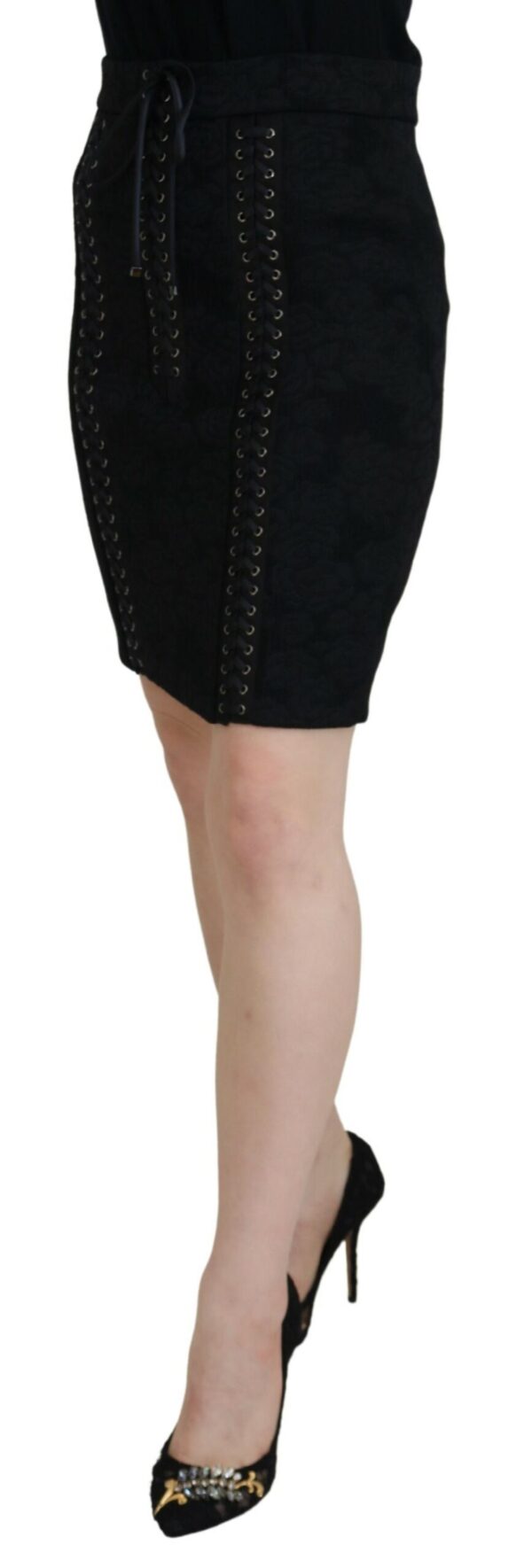 Dolce & Gabbana Elegant Black High-Waist Silk-Lined Skirt – Image 2