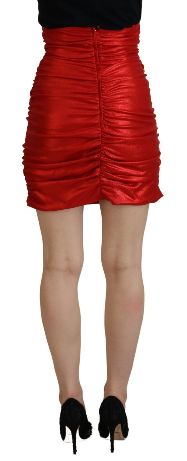 Dolce & Gabbana Metallic Red High Waist Mini Skirt – Image 3