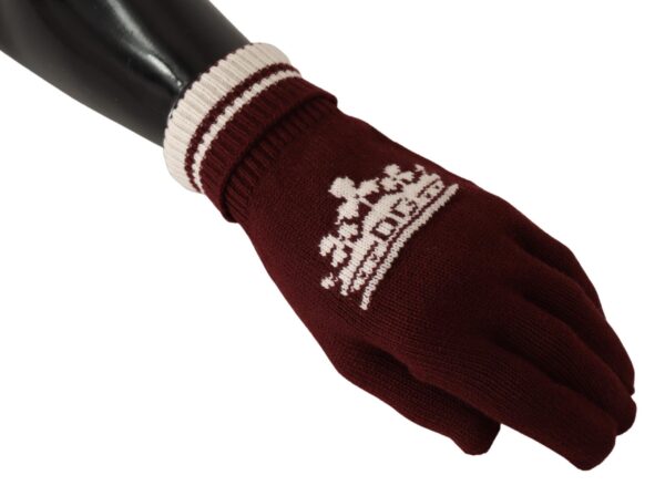 Dolce & Gabbana Elegant Red Cashmere Gloves with Crown Motif – Image 3