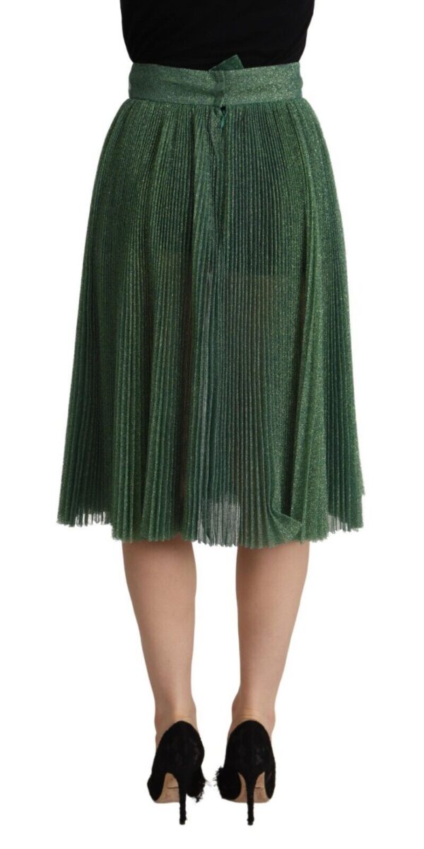 Dolce & Gabbana Metallic Green Pleated A-Line Midi Skirt – Image 3