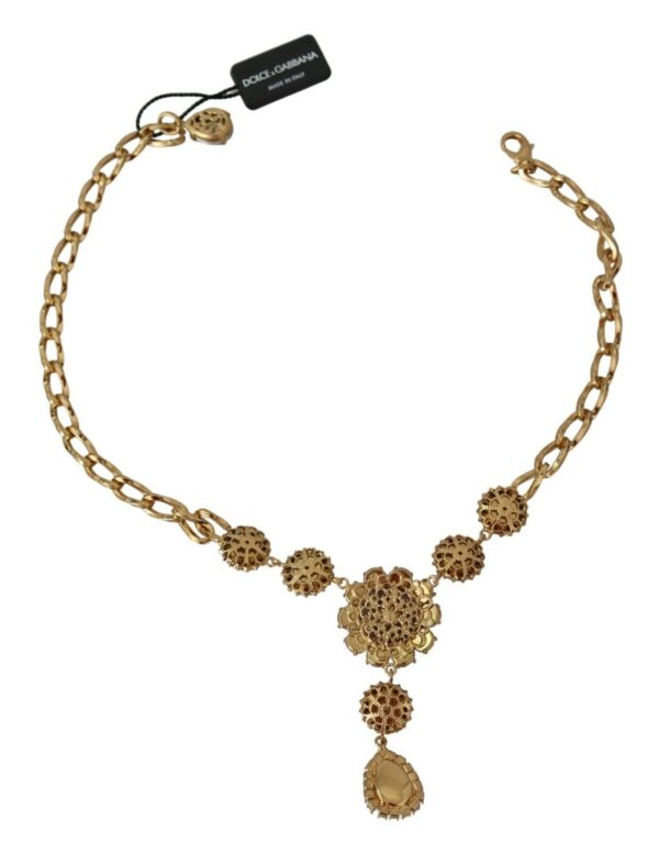 Dolce & Gabbana Elegant Gold Crystal Floral Charm Necklace – Image 5