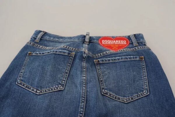 Dsquared² Blue Distressed High Waist Pencil Cut Denim Skirt – Image 6