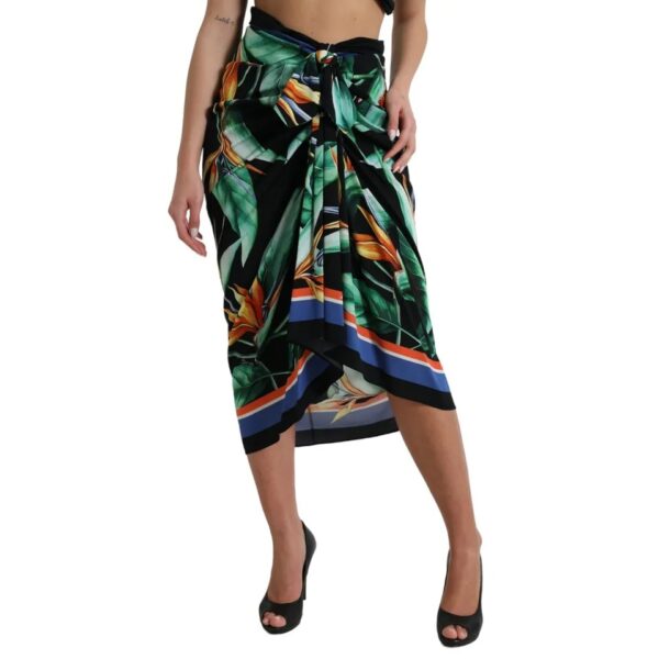 Dolce & Gabbana Black Strelitzia High Waist Wrap Midi Skirt – Image 4