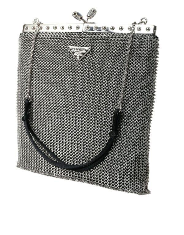 Prada Elegant Silver Mesh Shoulder Evening Bag – Image 2