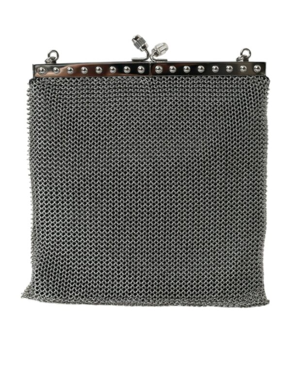 Prada Elegant Silver Mesh Shoulder Evening Bag – Image 3