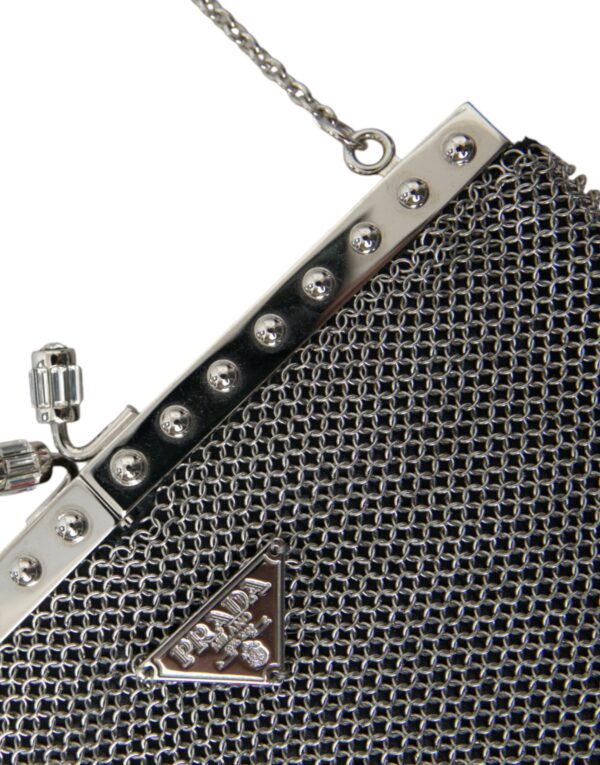 Prada Elegant Silver Mesh Shoulder Evening Bag – Image 5