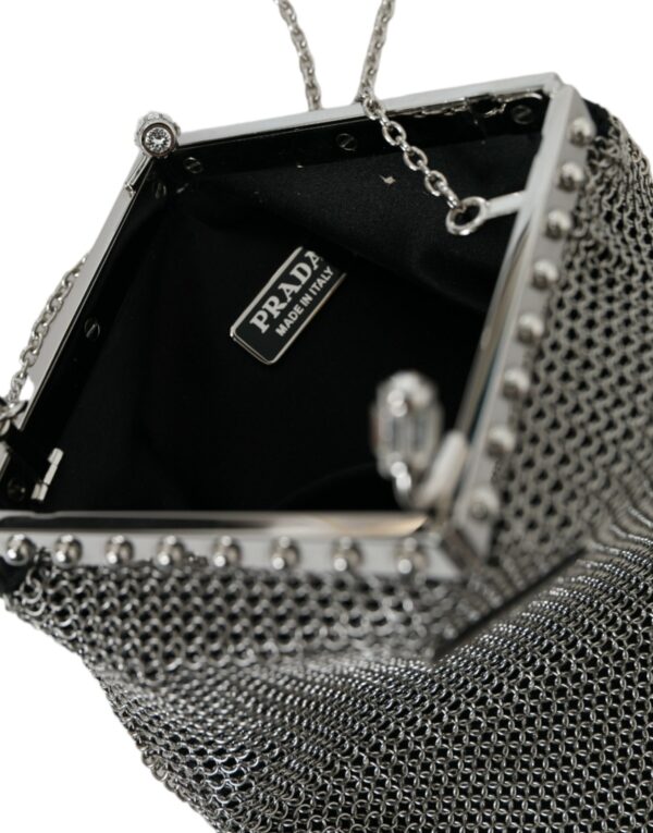 Prada Elegant Silver Mesh Shoulder Evening Bag – Image 6