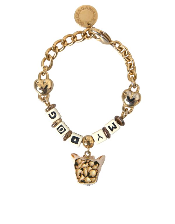 Dolce & Gabbana Gold Tone Brass Chain MY DOG Heart Bracelet – Image 4