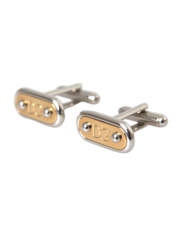 Dolce & Gabbana Silver Gold Plated Metal Brass Pin Cufflinks – Image 2