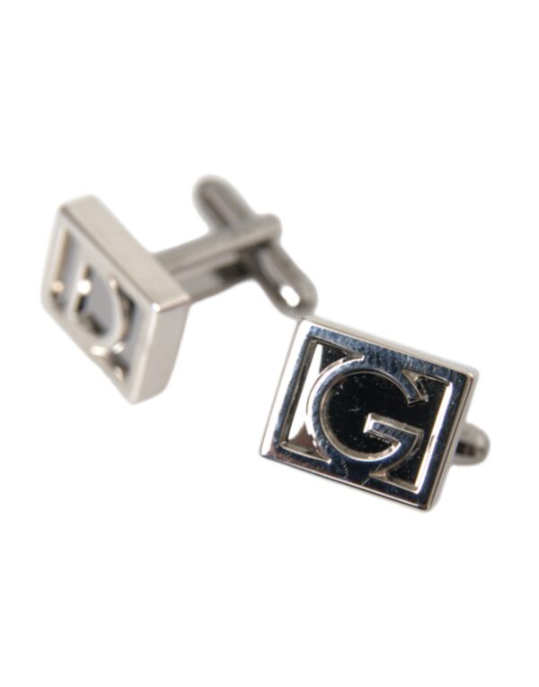 Dolce & Gabbana Silver Plated Metal Brass DG Logo Pin Cufflinks – Image 4