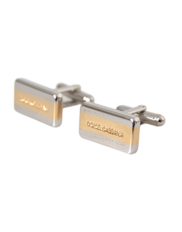 Dolce & Gabbana Silver Gold Plated Brass DG Logo Pin Cufflinks – Image 2