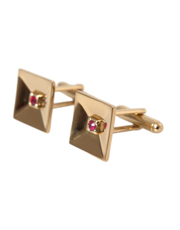 Dolce & Gabbana Gold Plated Brass Crystal Square Pin Cufflinks – Image 2