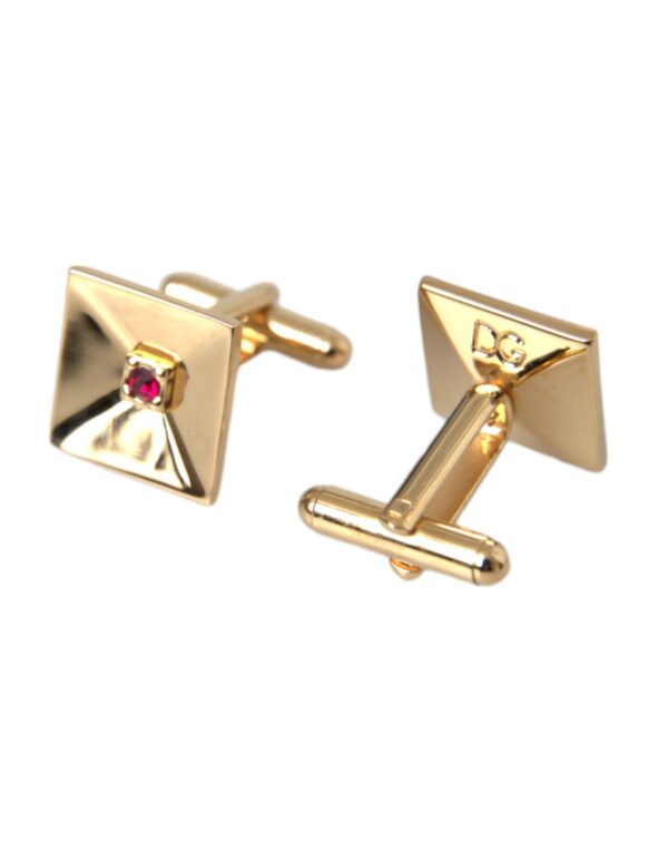 Dolce & Gabbana Gold Plated Brass Crystal Square Pin Cufflinks – Image 5