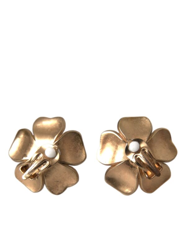 Dolce & Gabbana Gold Tone Maxi Faux Pearl Floral Clip-on Jewelry Earrings – Image 3