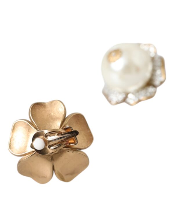 Dolce & Gabbana Gold Tone Maxi Faux Pearl Floral Clip-on Jewelry Earrings – Image 4