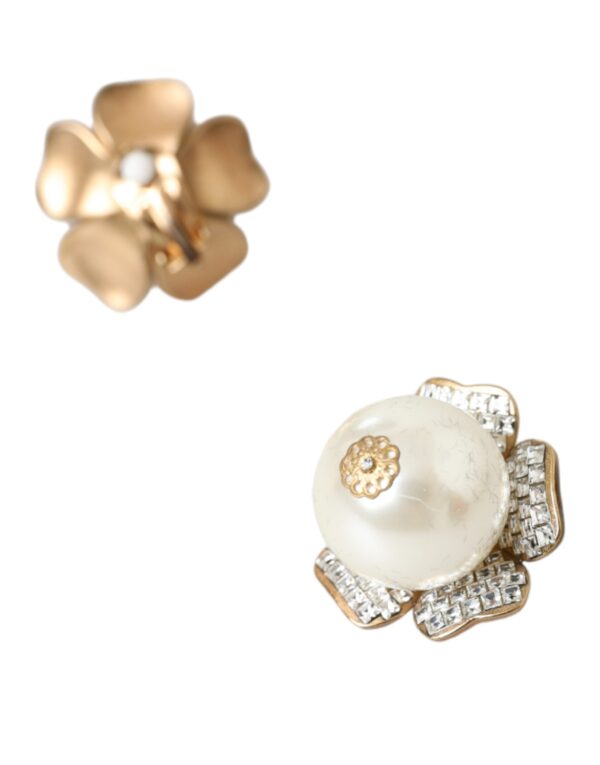 Dolce & Gabbana Gold Tone Maxi Faux Pearl Floral Clip-on Jewelry Earrings – Image 5