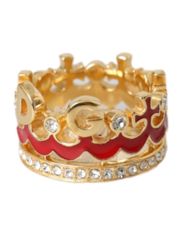 Dolce & Gabbana Gold Tone BrassCrystal Enamel DG CROWN Statement Ring – Image 2