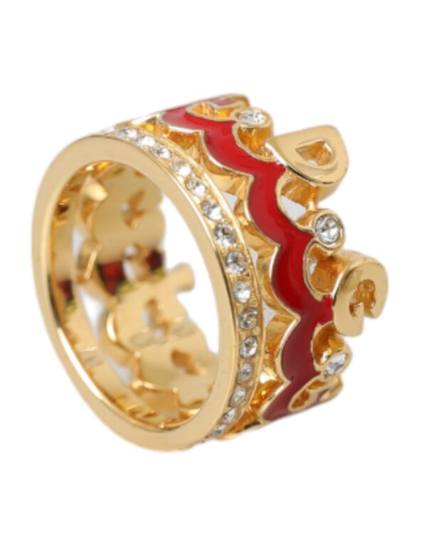 Dolce & Gabbana Gold Tone BrassCrystal Enamel DG CROWN Statement Ring – Image 5