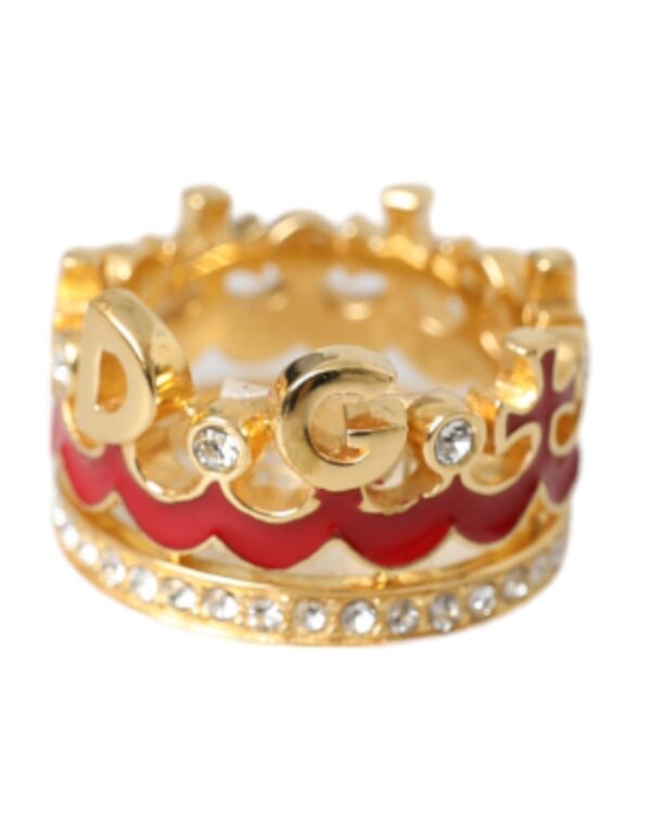 Dolce & Gabbana Gold Tone BrassCrystal Enamel DG CROWN Statement Ring – Image 6